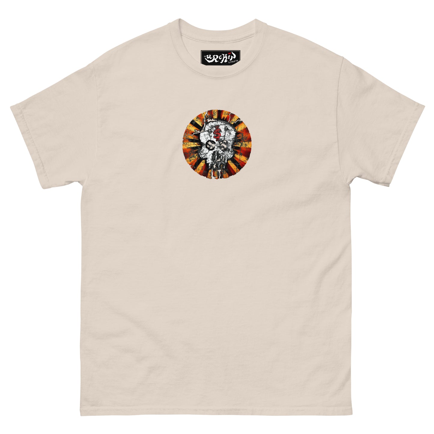 URCHIN -'DOLLAR SKULL' Cotton T Shirt. Choice of Light Colours. Unisex.