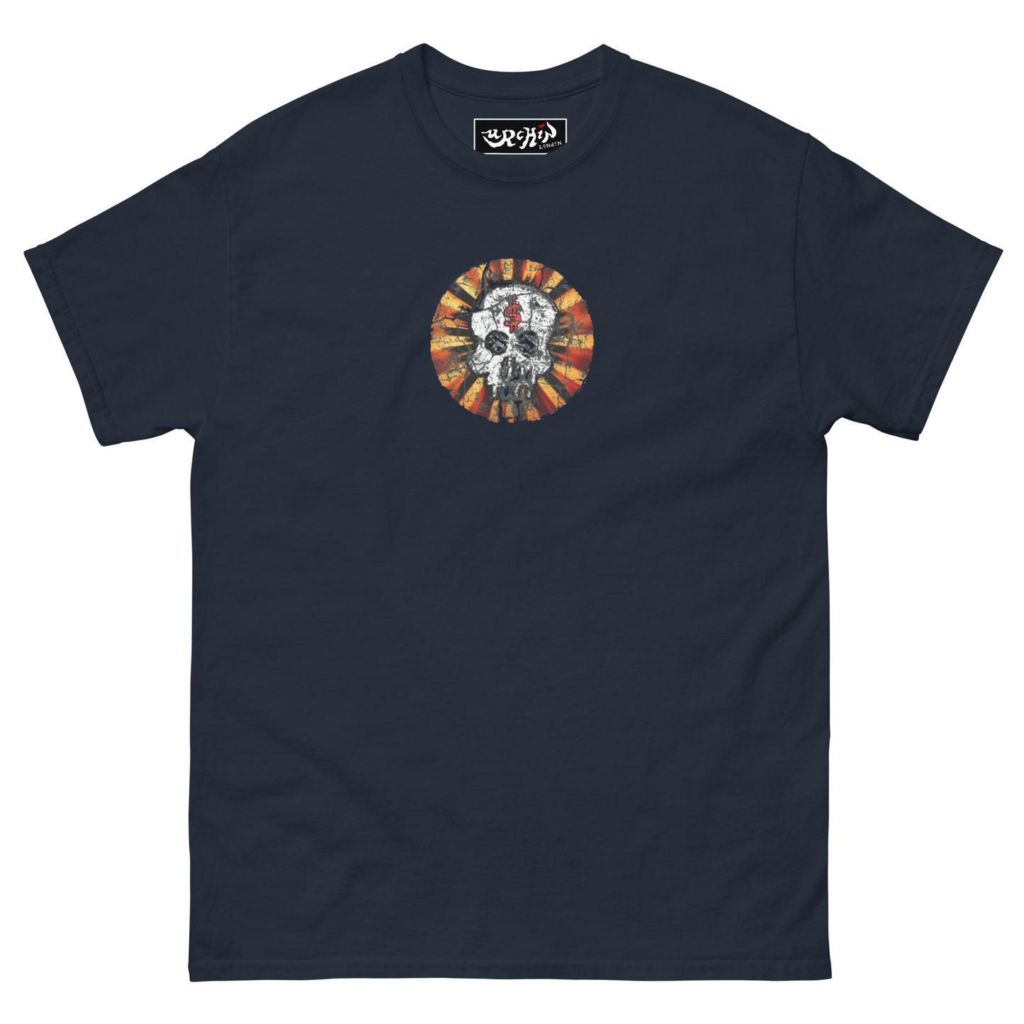 URCHIN -'DOLLAR SKULL' Cotton T Shirt. Choice of Dark Colours. Unisex.