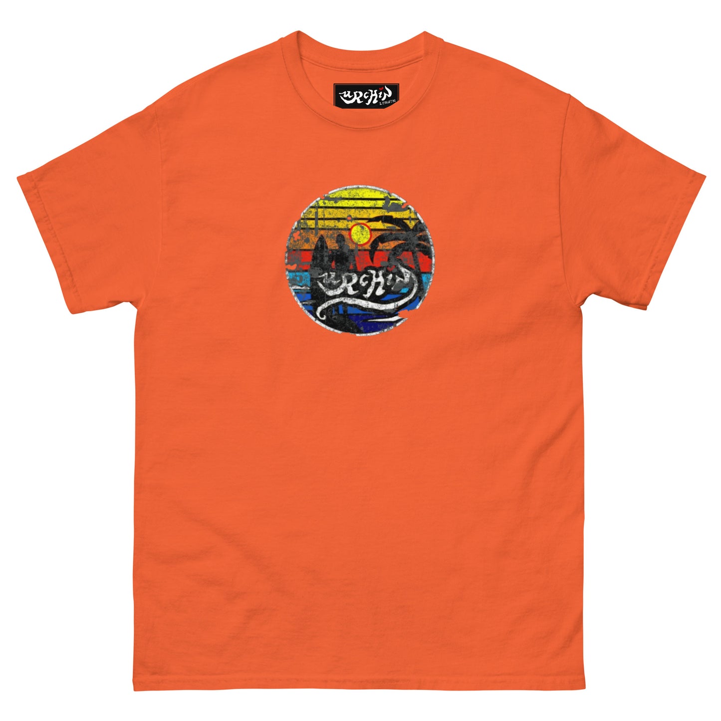 URCHIN -'SURFER SUNRISE'. Round. Cotton T Shirt. Choice of Colours. Unisex.