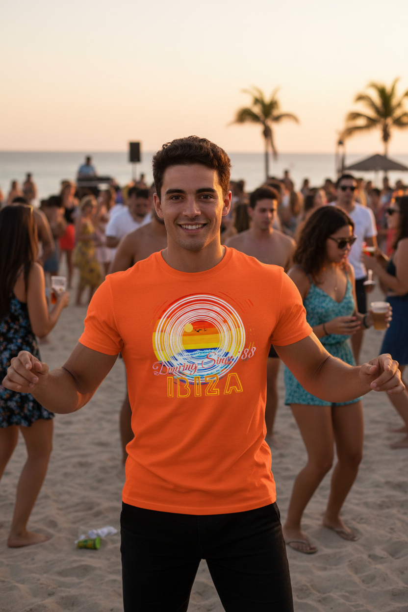 URCHIN 'Ibiza Sunset Spin' Unisex T Shirt. Dark Colours