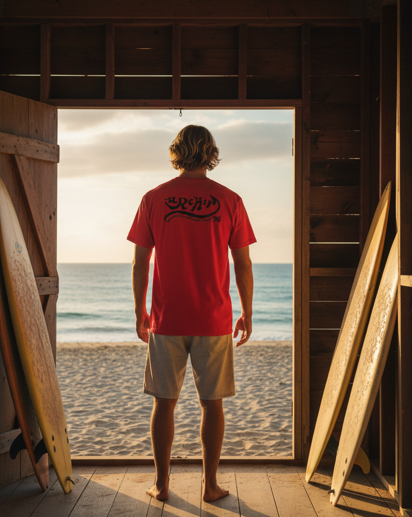URCHIN -'SURFER SUNRISE'. Round. Cotton T Shirt. Choice of Colours. Unisex.