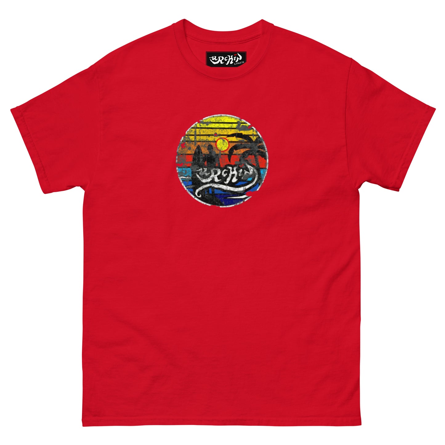 URCHIN -'SURFER SUNRISE'. Round. Cotton T Shirt. Choice of Colours. Unisex.