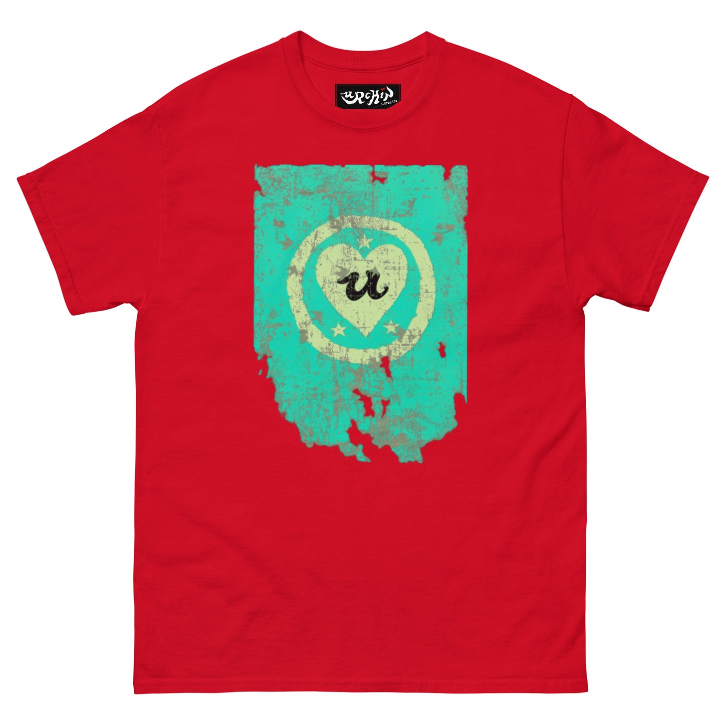 URCHIN Clothes -'LOVE U' Cream on Blue- Old Poster. Cotton T Shirt. Choice of Colours. Unisex.