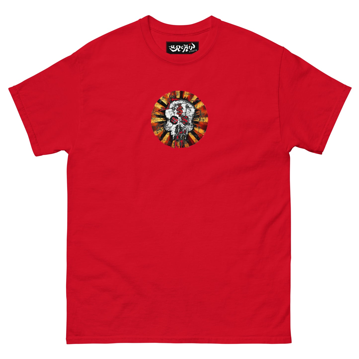 URCHIN -'DOLLAR SKULL' Cotton T Shirt. Choice of Dark Colours. Unisex.