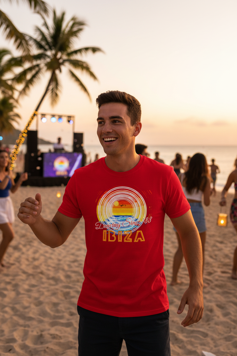 URCHIN 'Ibiza Sunset Spin' Unisex T Shirt. Dark Colours