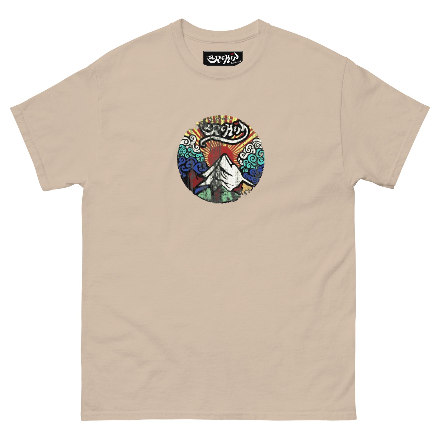 URCHIN -'Mountain Sunrise' Urchin Logo. Cotton T Shirt. Choice of Colours. Unisex.
