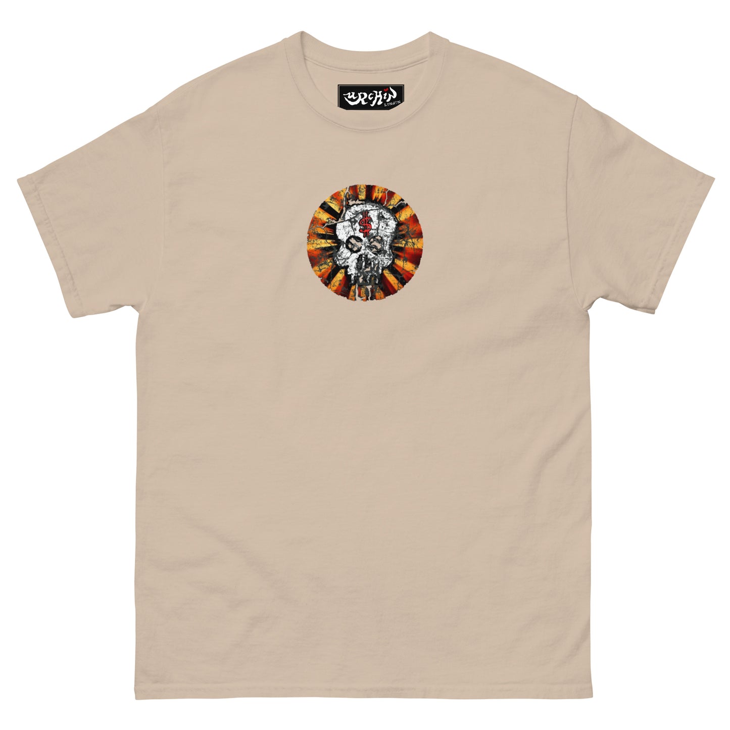 URCHIN -'DOLLAR SKULL' Cotton T Shirt. Choice of Light Colours. Unisex.
