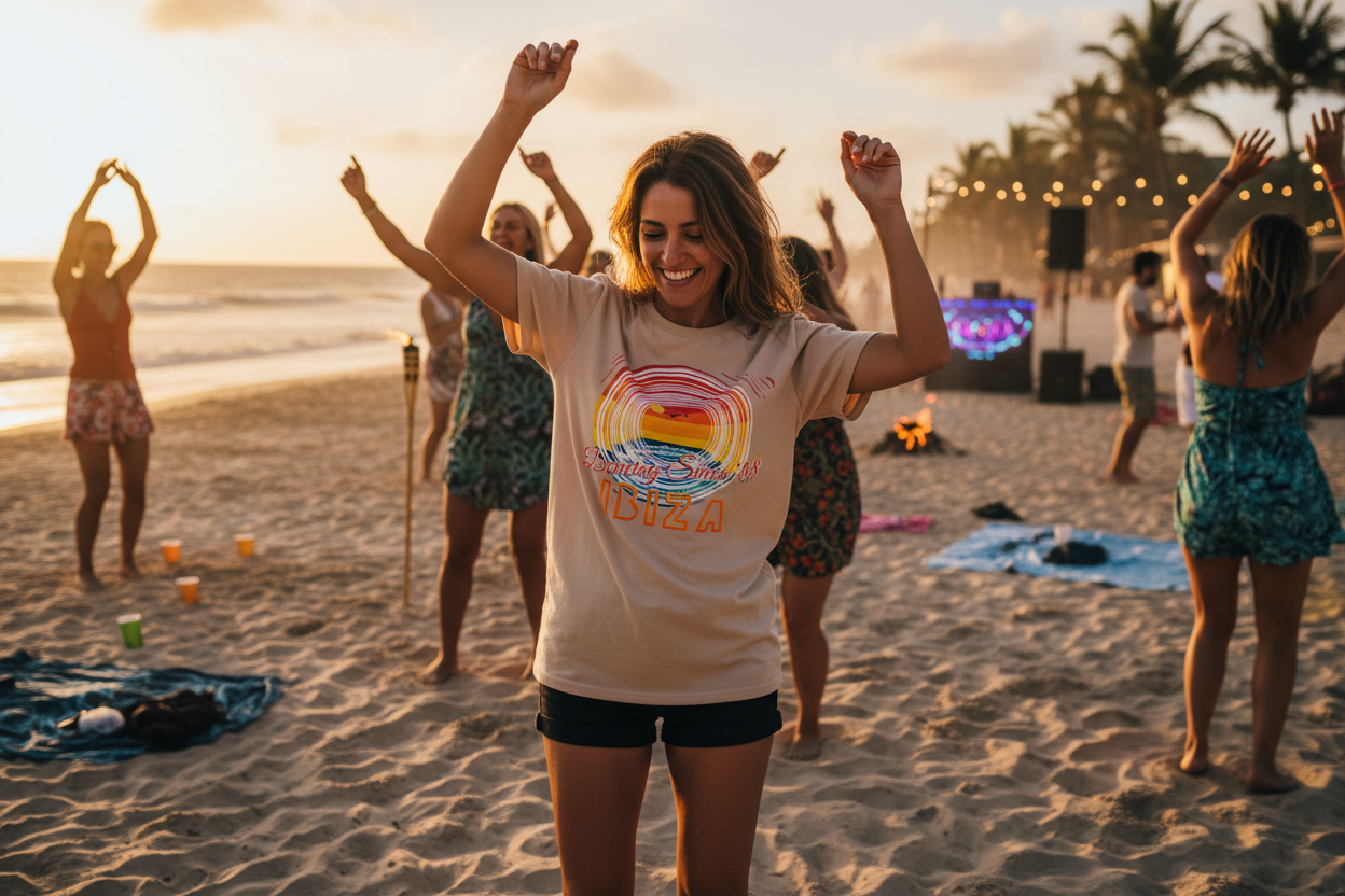 URCHIN 'Ibiza Sunset Spin' Unisex T Shirt. Light Colours.