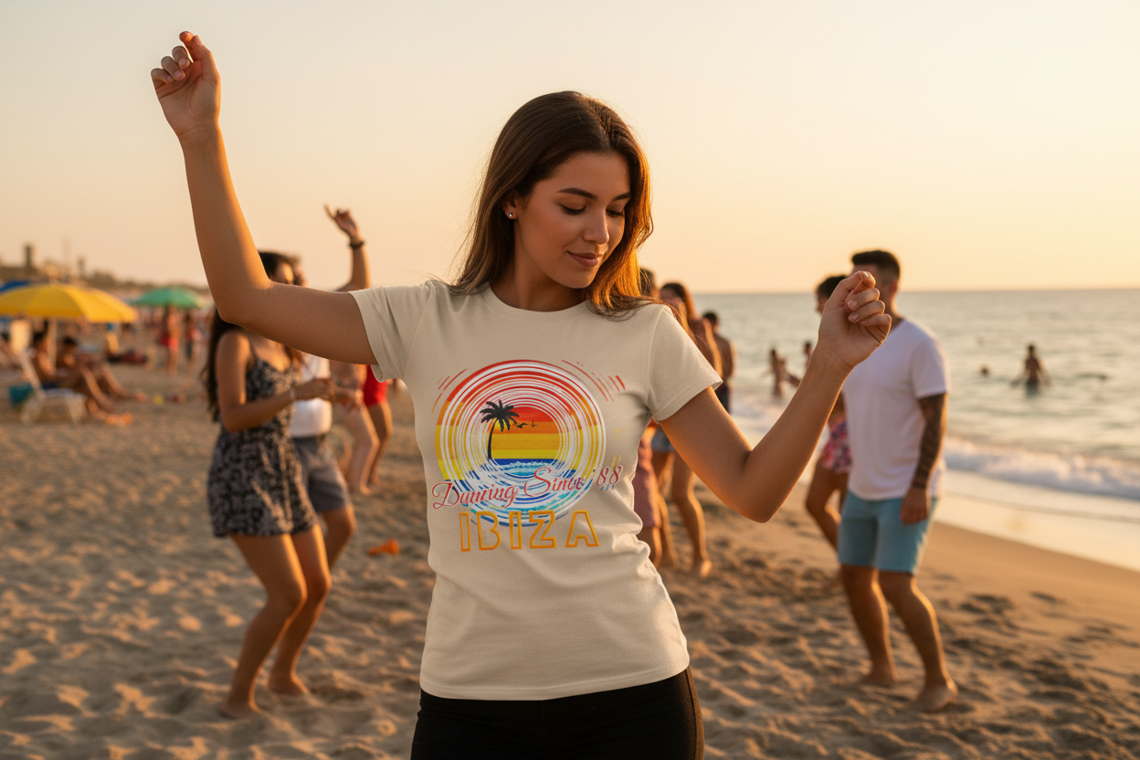 URCHIN 'Ibiza Sunset Spin' Unisex T Shirt. Light Colours.
