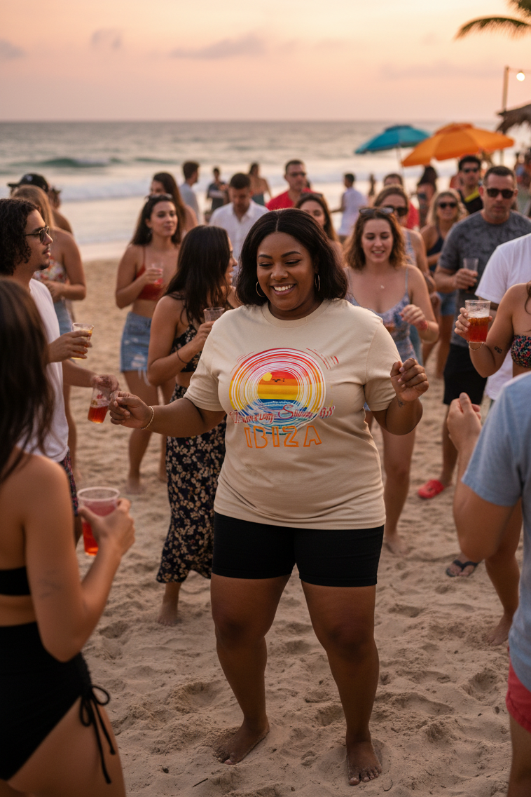 URCHIN 'Ibiza Sunset Spin' Unisex T Shirt. Light Colours.