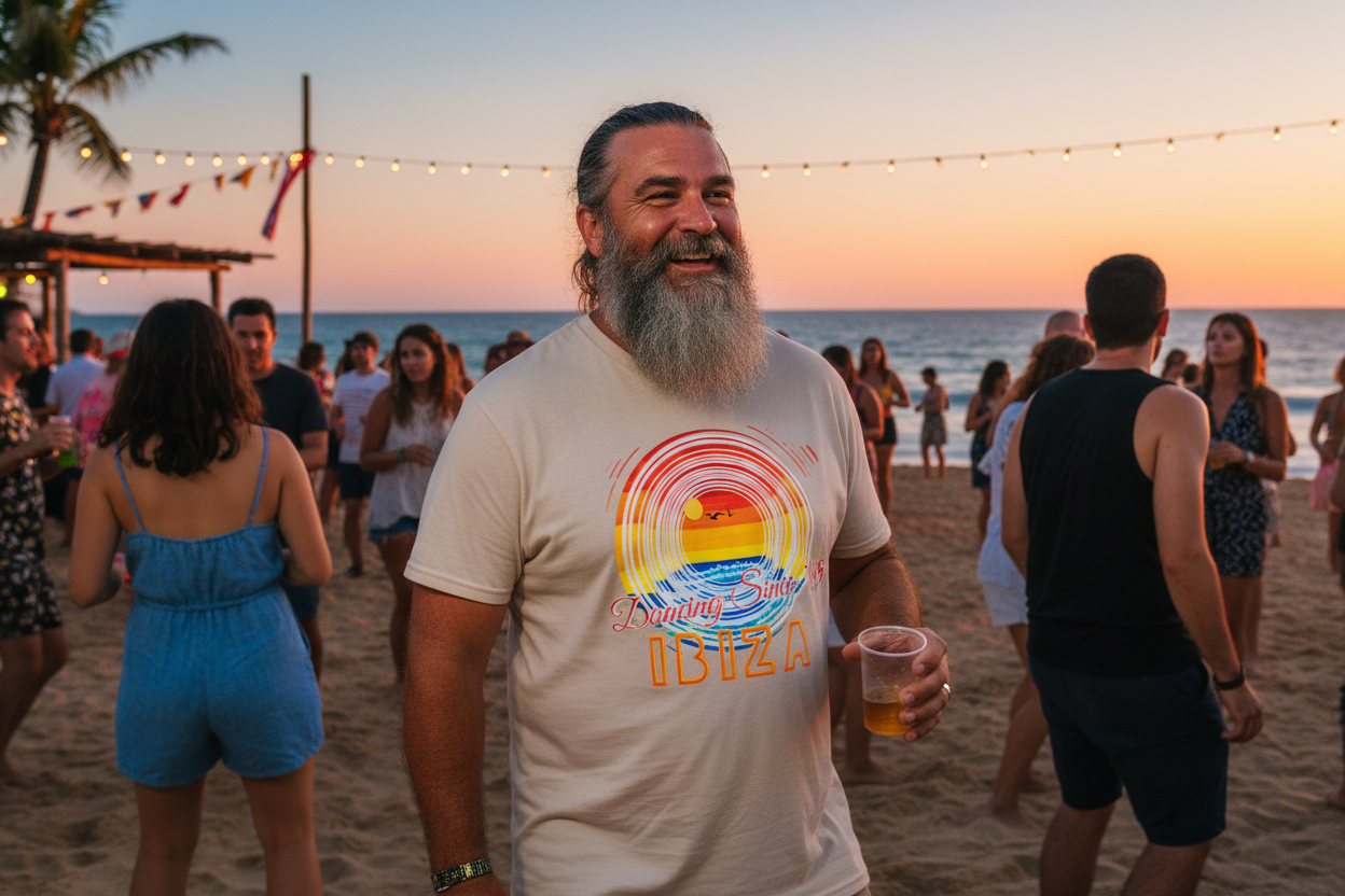 URCHIN 'Ibiza Sunset Spin' Unisex T Shirt. Light Colours.