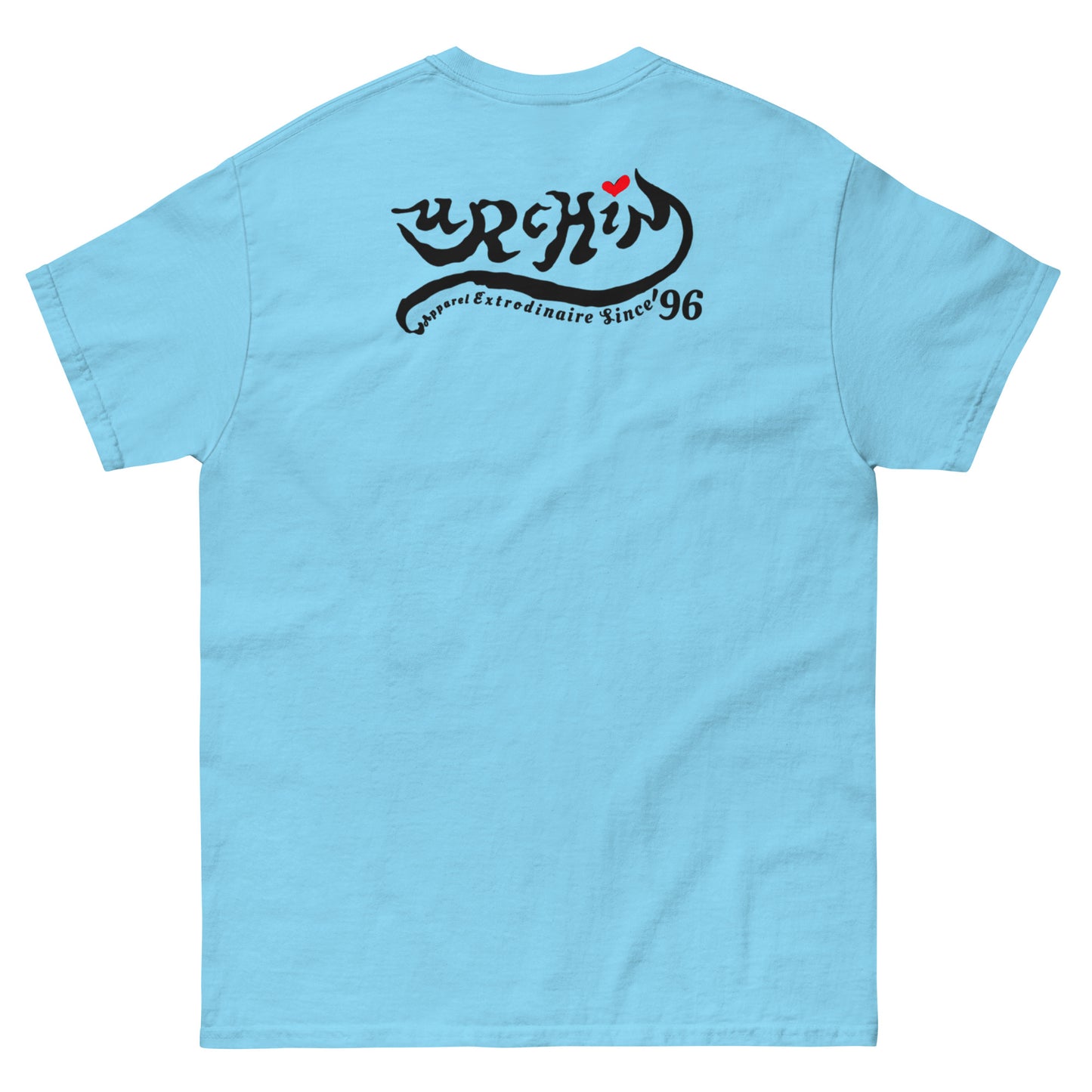URCHIN Clothes -'LOVE U' Cream on Blue- Old Poster. Cotton T Shirt. Choice of Colours. Unisex.