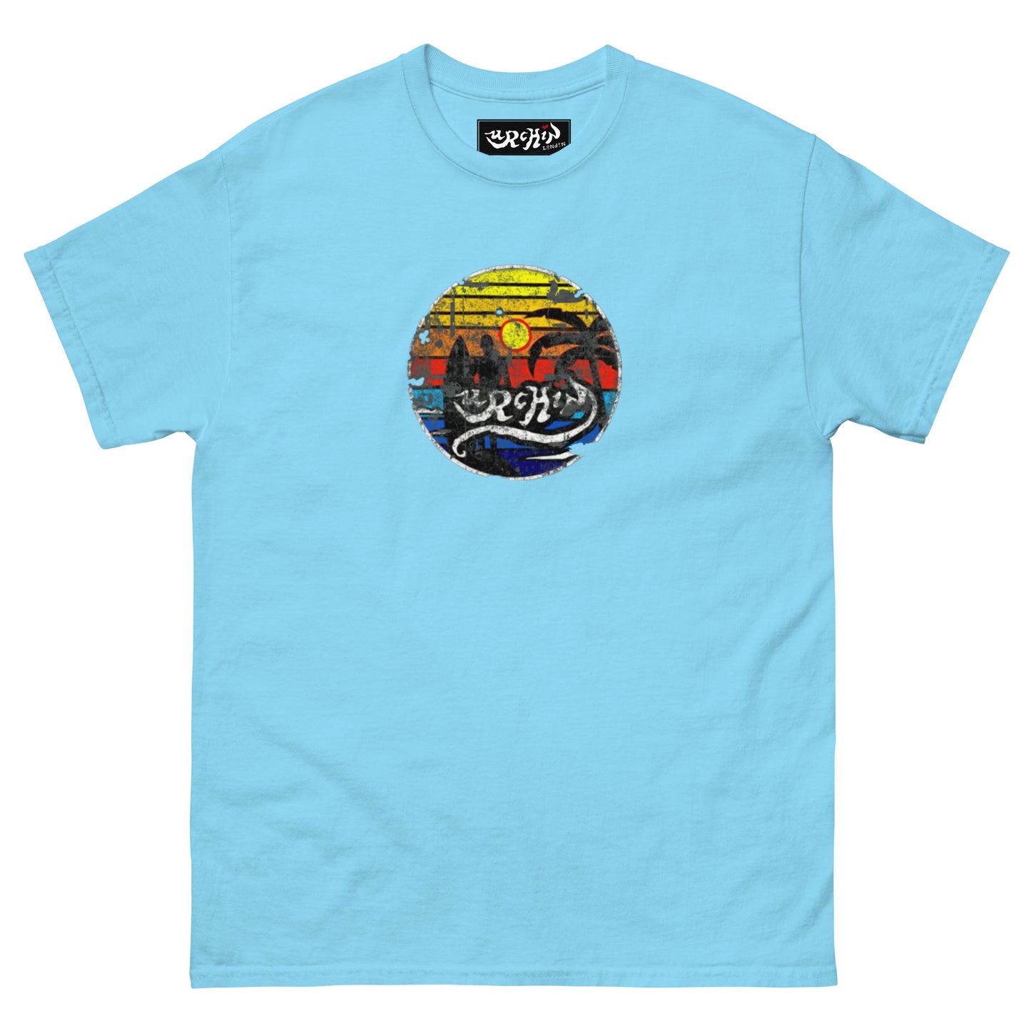 URCHIN -'SURFER SUNRISE'. Round. Cotton T Shirt. Choice of Colours. Unisex.
