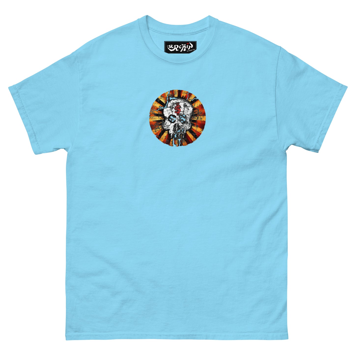 URCHIN -'DOLLAR SKULL' Cotton T Shirt. Choice of Light Colours. Unisex.