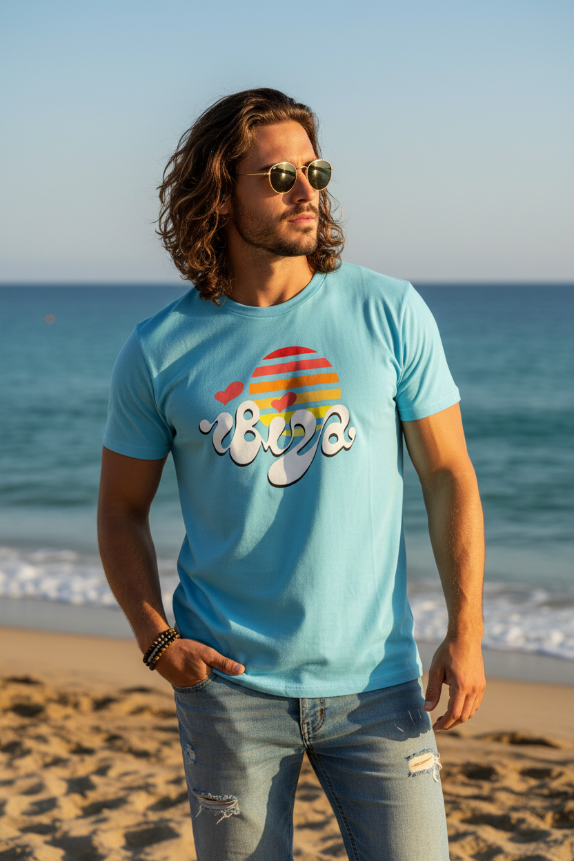 URCHIN 'Urchin Sun' Retro Look. Unisex T Shirt. Light Colours.
