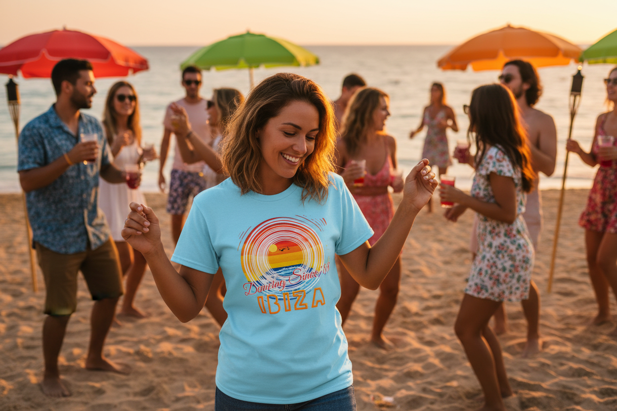 URCHIN 'Ibiza Sunset Spin' Unisex T Shirt. Light Colours.