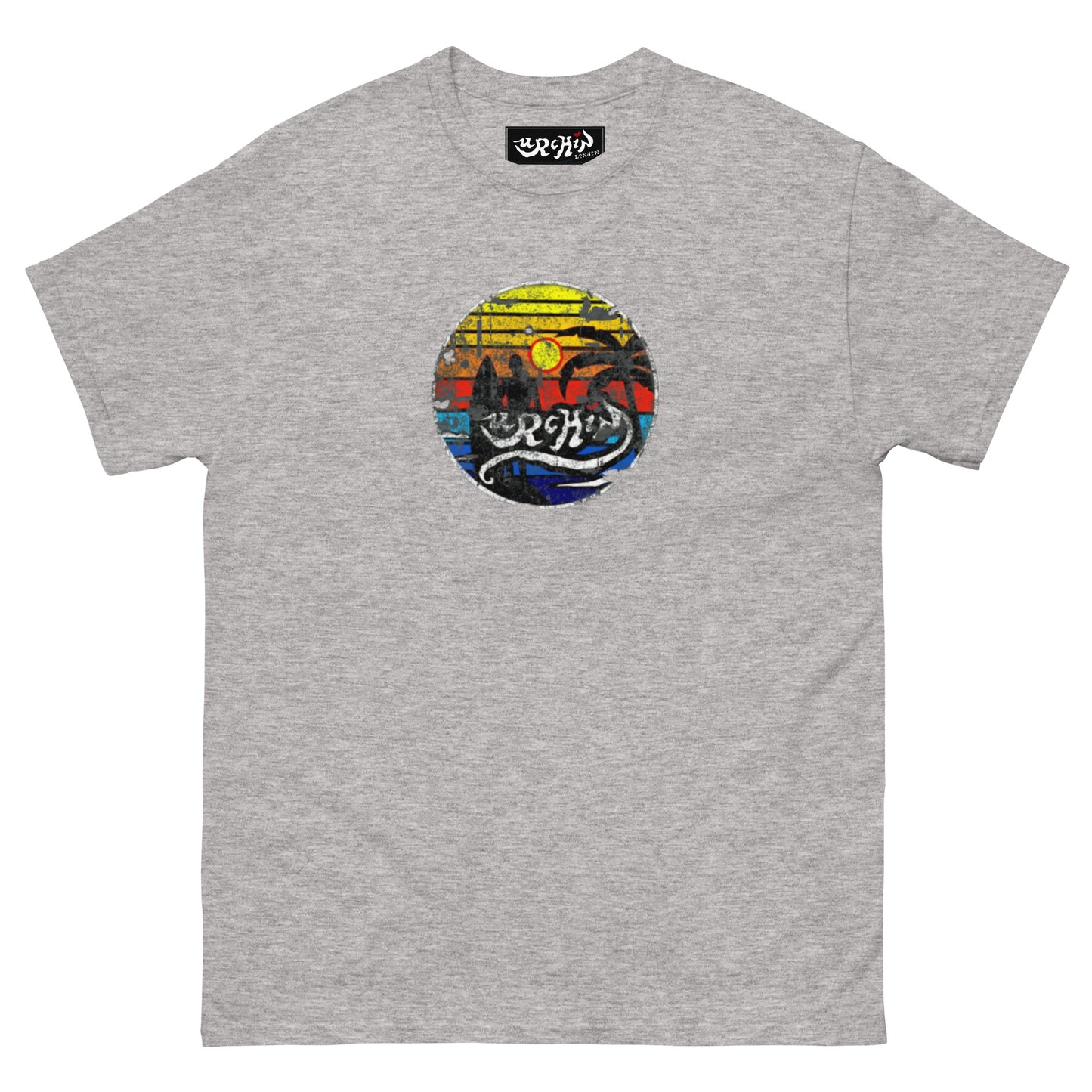 URCHIN -'SURFER SUNRISE'. Round. Cotton T Shirt. Choice of Colours. Unisex.