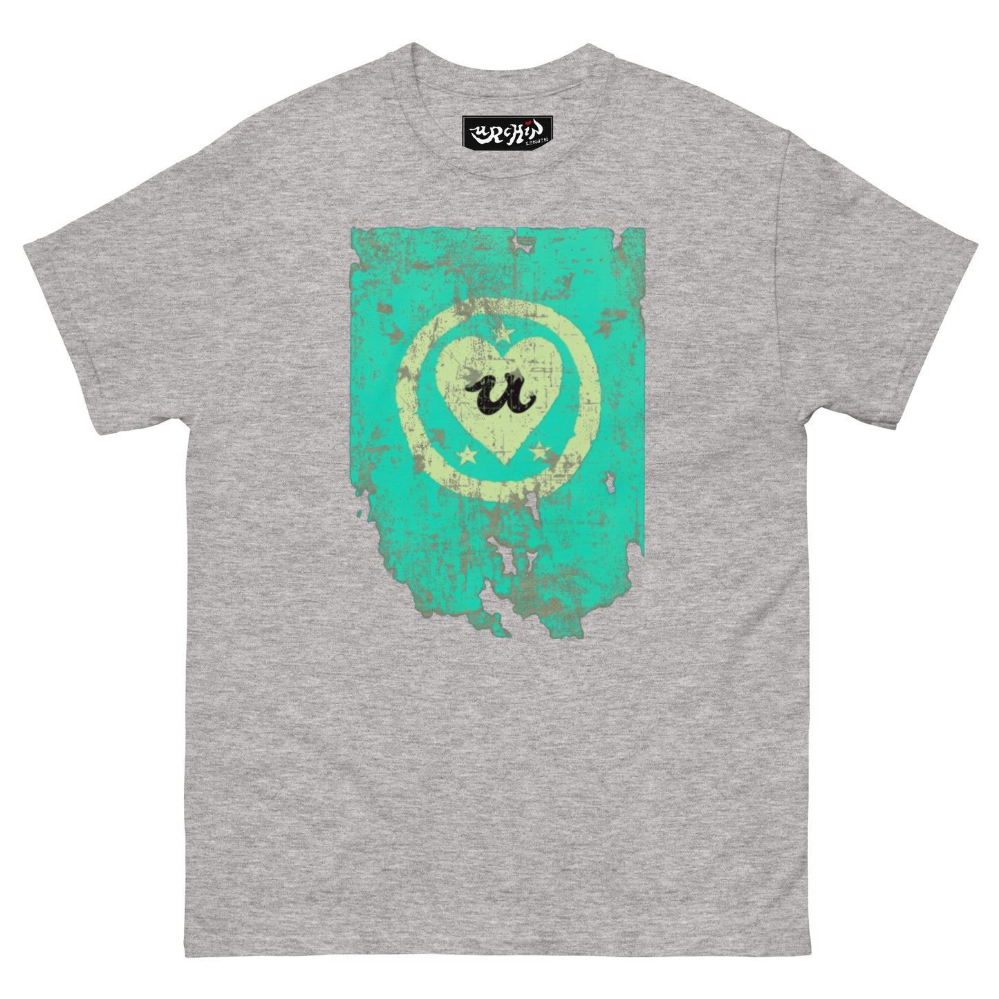 URCHIN Clothes -'LOVE U' Cream on Blue- Old Poster. Cotton T Shirt. Choice of Colours. Unisex.