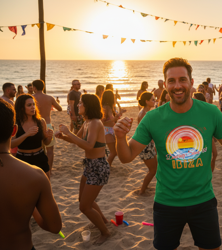 URCHIN 'Ibiza Sunset Spin' Unisex T Shirt. Light Colours.