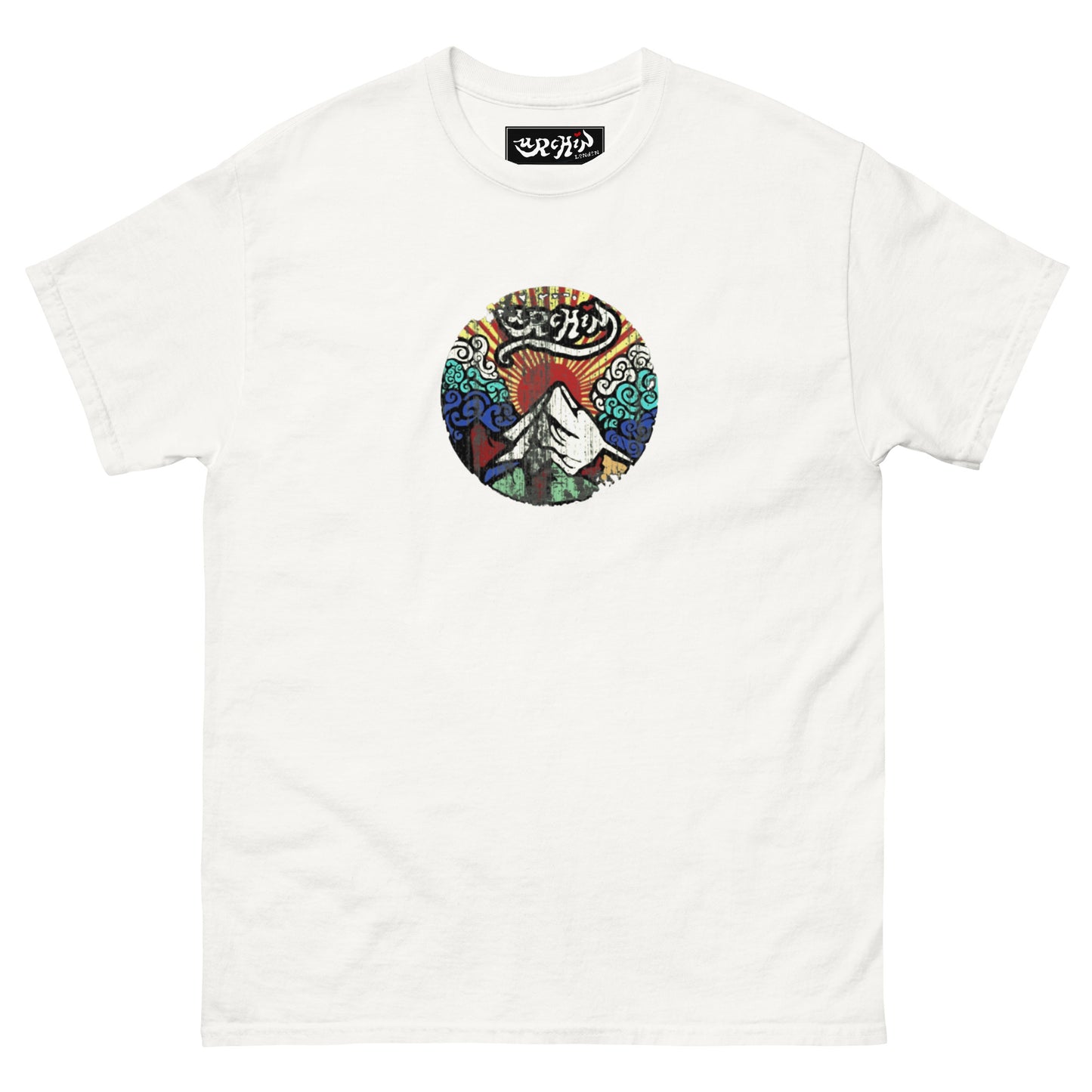 URCHIN -'Mountain Sunrise' Urchin Logo. Cotton T Shirt. Choice of Colours. Unisex.