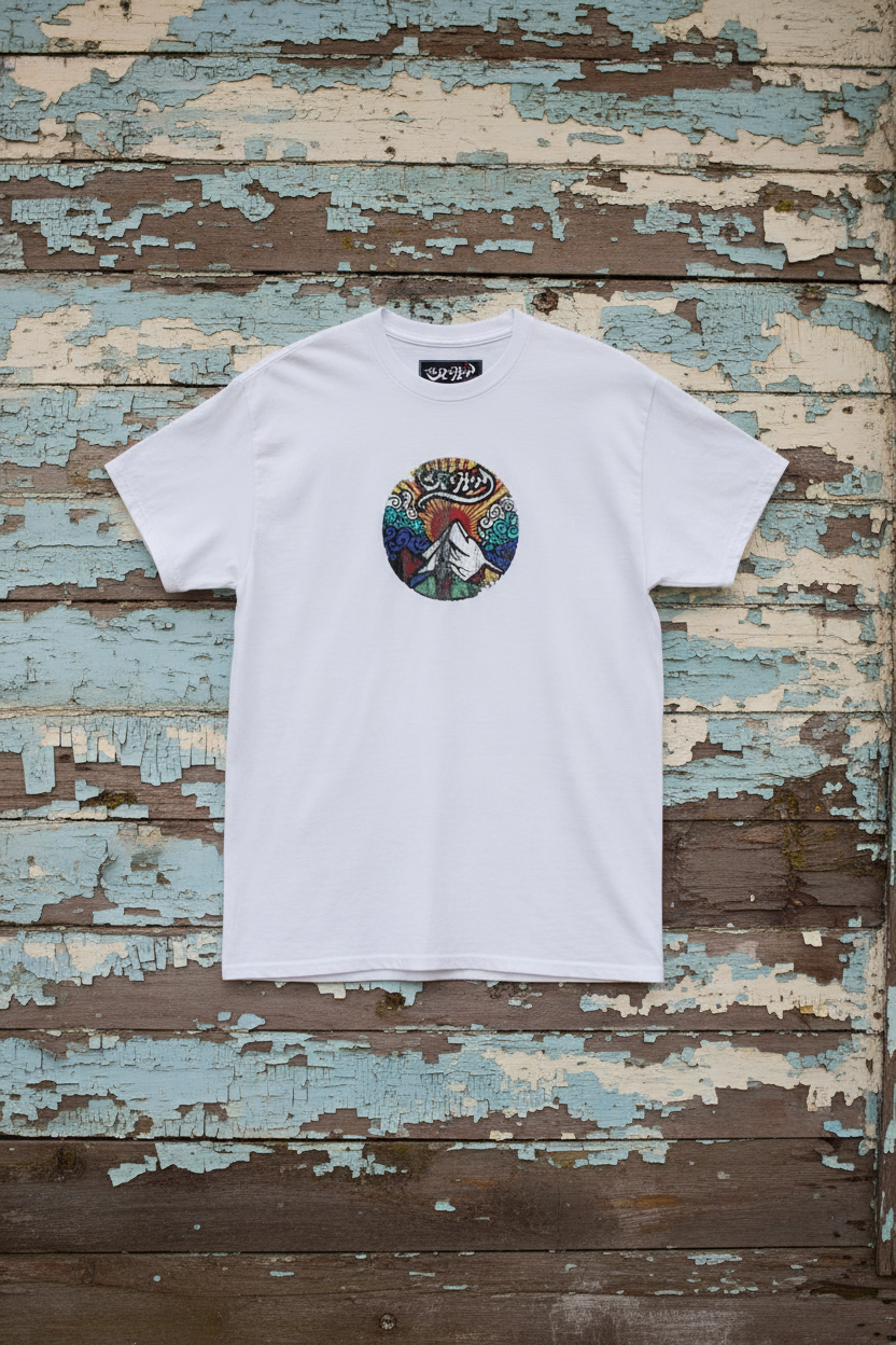 URCHIN -'Mountain Sunrise' Urchin Logo. Cotton T Shirt. Choice of Colours. Unisex.