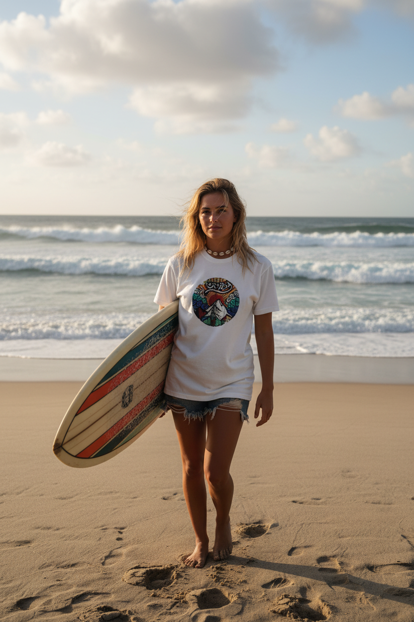 URCHIN -'Mountain Sunrise' Urchin Logo. Cotton T Shirt. Choice of Colours. Unisex.