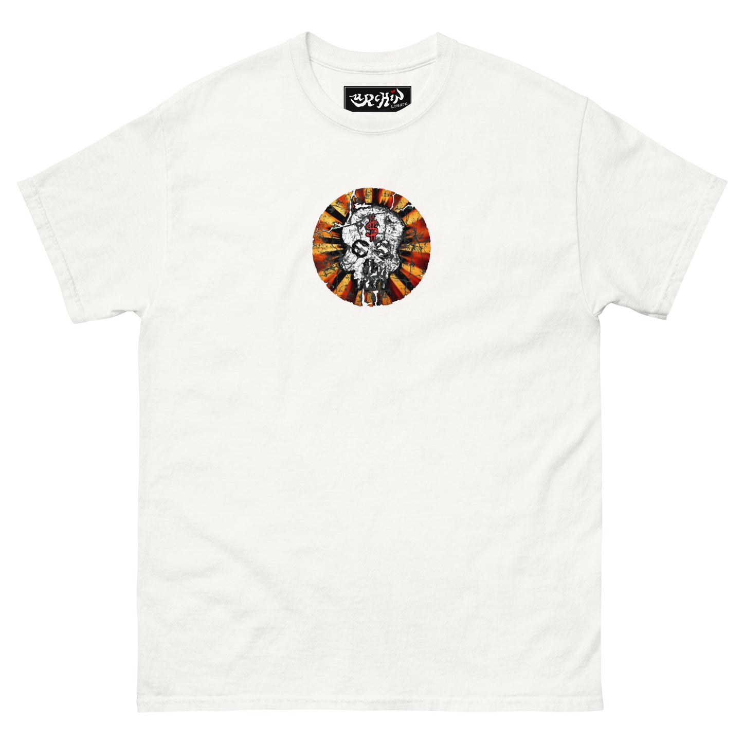 URCHIN -'DOLLAR SKULL' Cotton T Shirt. Choice of Light Colours. Unisex.