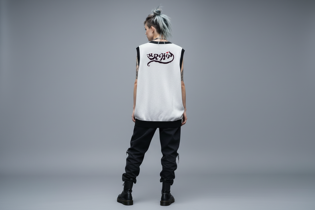 DARK URCHIN 'U STAR' V-neck knitted Sweater Vest. 9 Size Options.