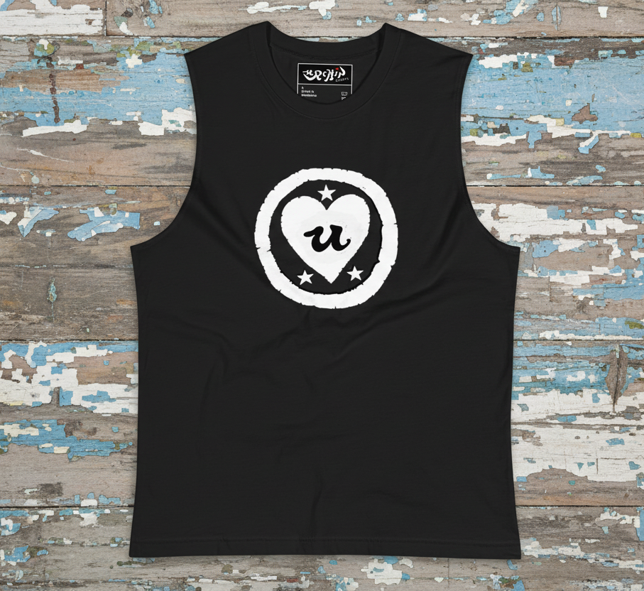 URCHIN LOVE U. White Logo. Black Muscle T Shirt/Tank Top. Unisex