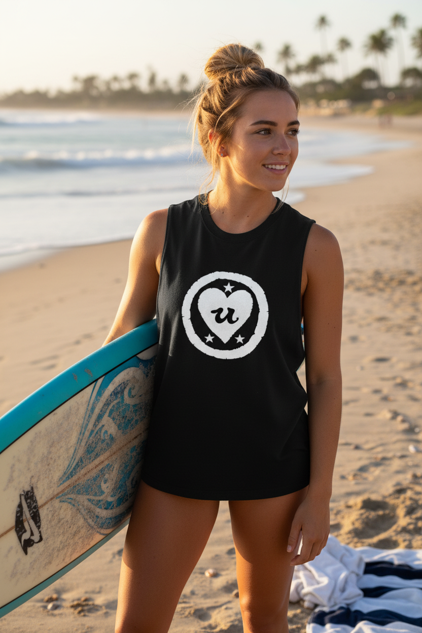 URCHIN LOVE U. White Logo. Black Muscle T Shirt/Tank Top. Unisex