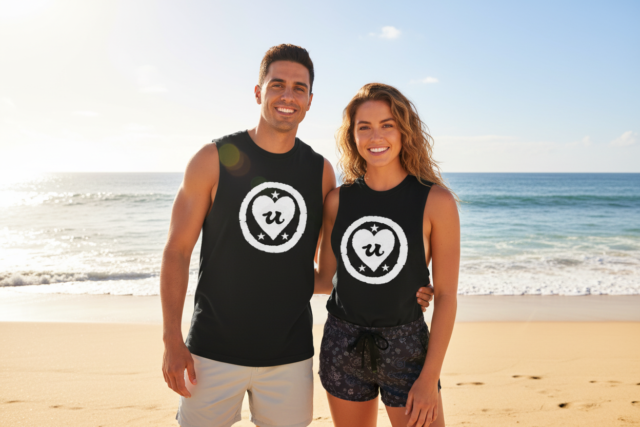 URCHIN LOVE U. White Logo. Black Muscle T Shirt/Tank Top. Unisex