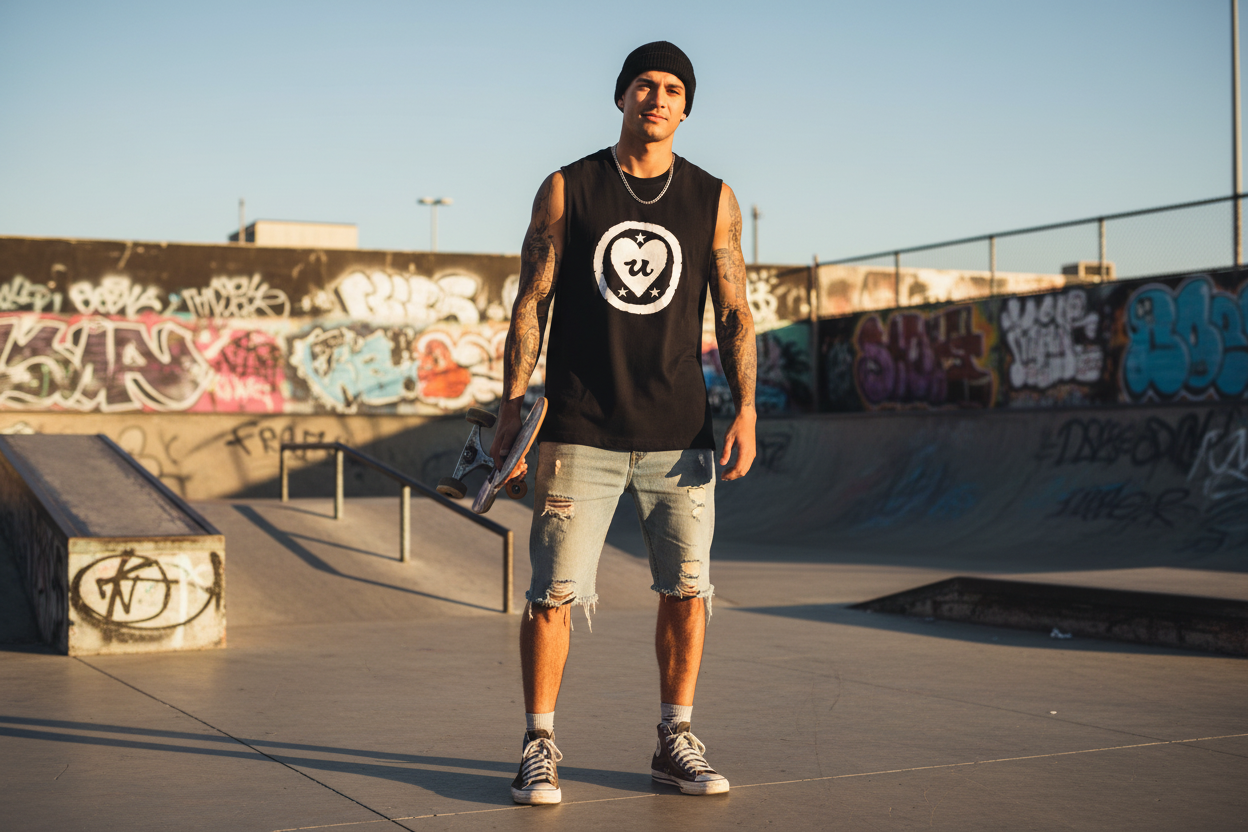 URCHIN LOVE U. White Logo. Black Muscle T Shirt/Tank Top. Unisex