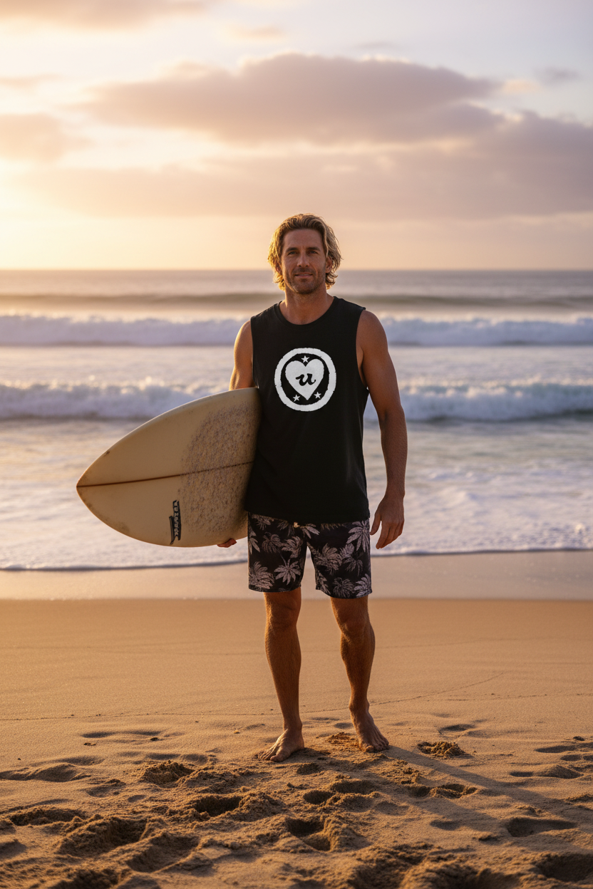 URCHIN LOVE U. White Logo. Black Muscle T Shirt/Tank Top. Unisex