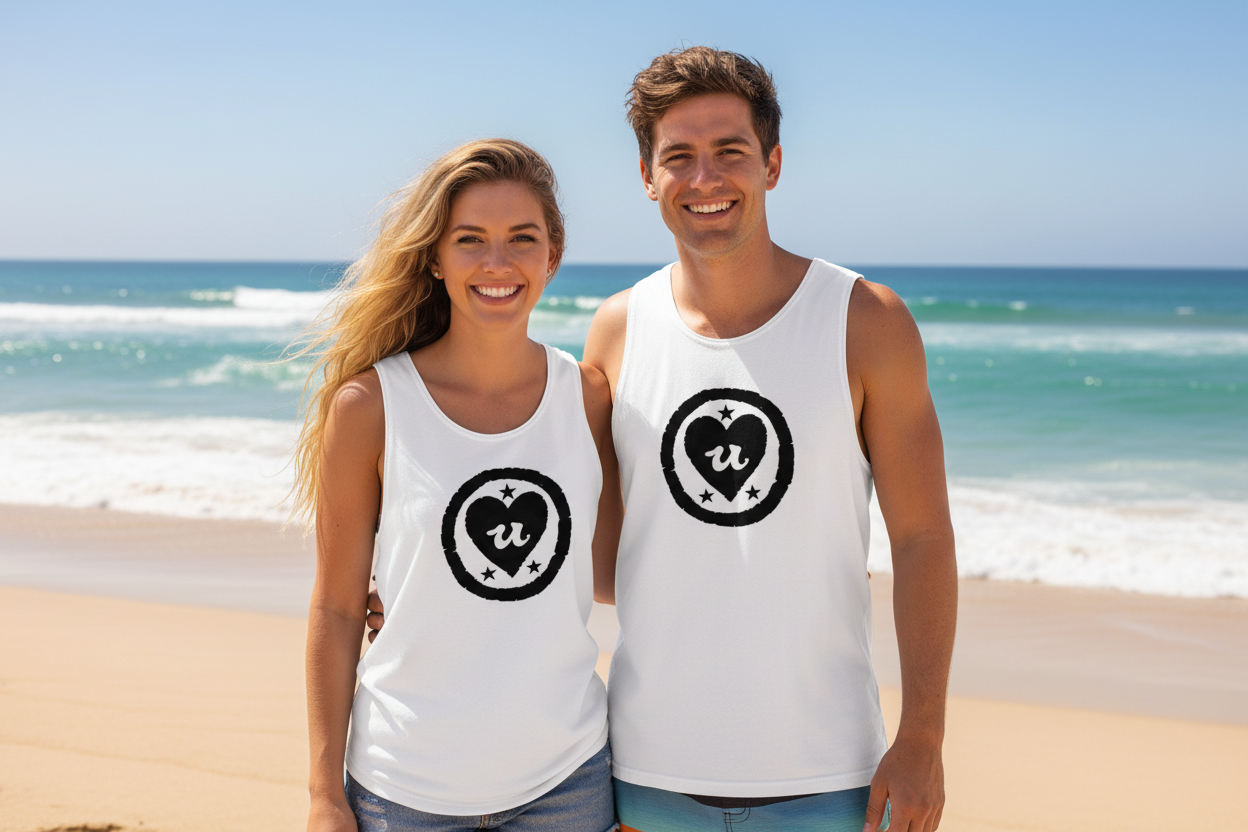 URCHIN LOVE U. Black Logo. White Muscle T Shirt/Tank Top. Unisex