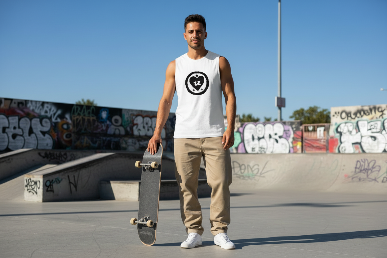 URCHIN LOVE U. Black Logo. White Muscle T Shirt/Tank Top. Unisex