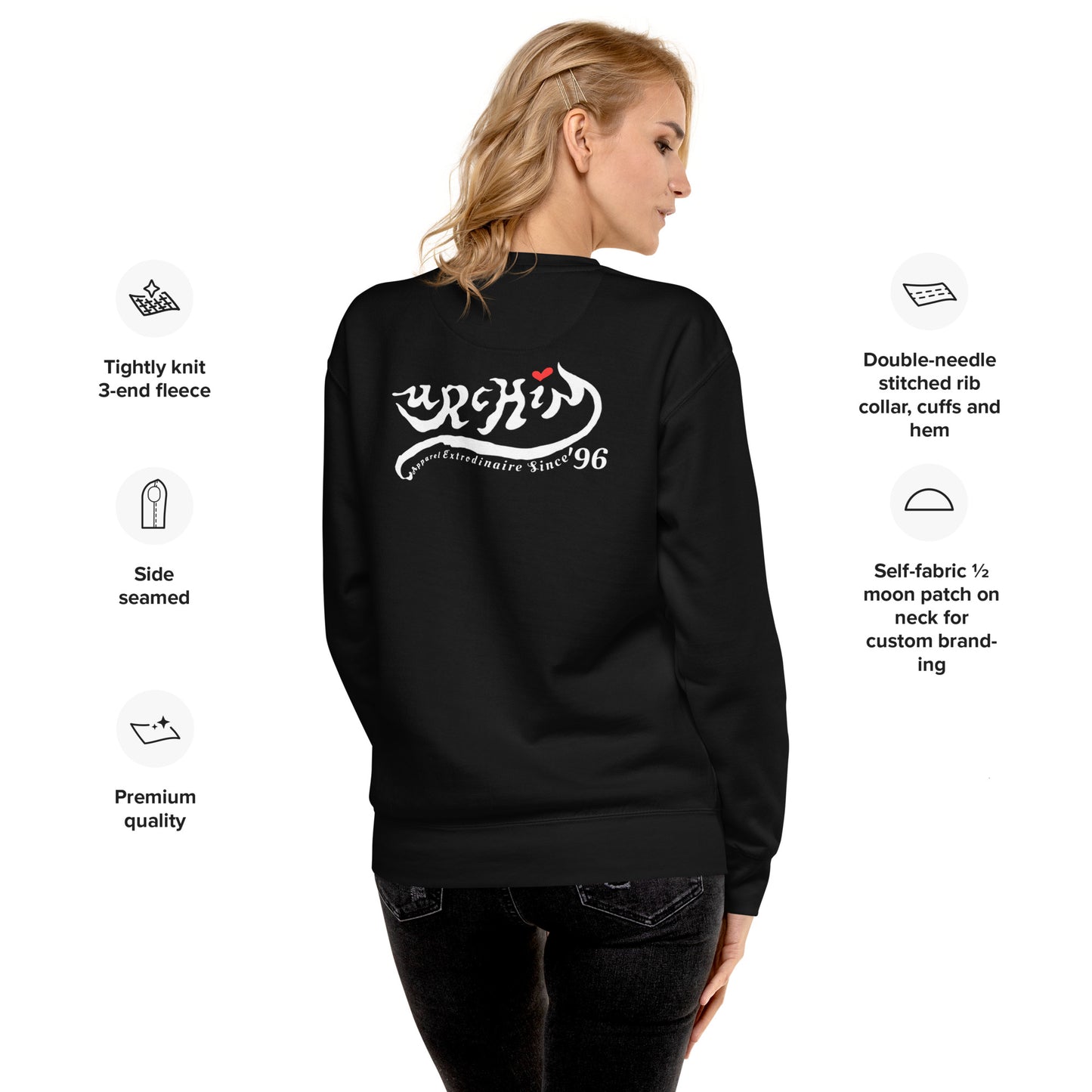 URCHIN 'LOVE U' White Logo. Premium Cotton Sweatshirt. Choice of Colours. Unisex.