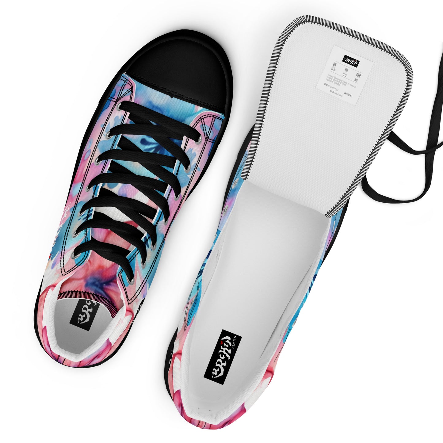URCHIN Footwear 'U FLOWER'. Womens high tops. Black or White Detailing Option. Choice of Sizes.