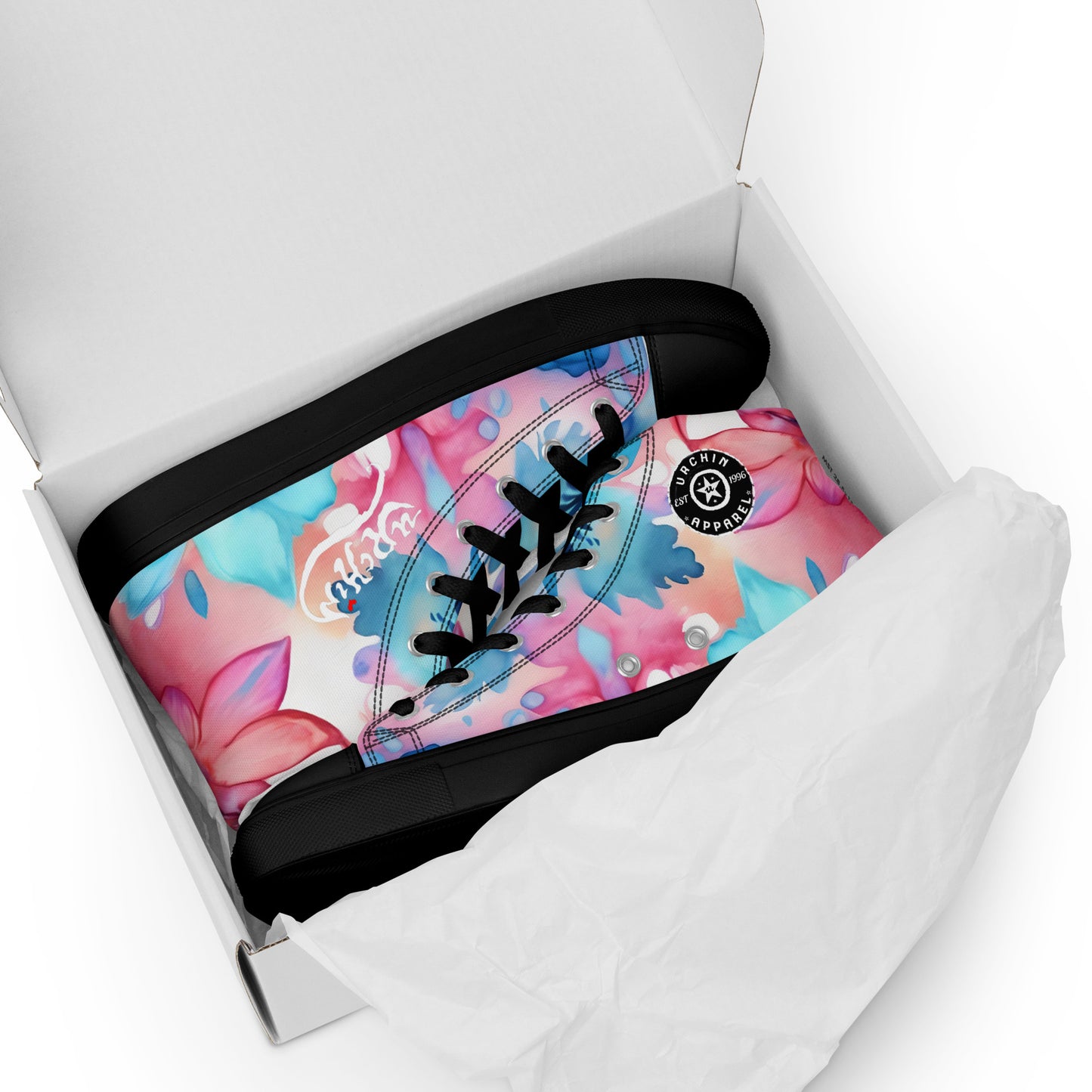 URCHIN Footwear 'U FLOWER'. Womens high tops. Black or White Detailing Option. Choice of Sizes.