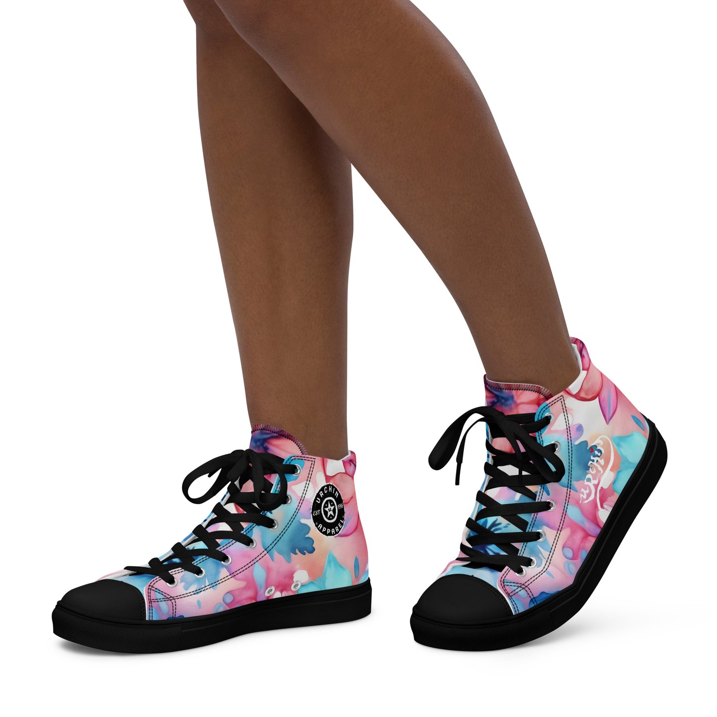 URCHIN Footwear 'U FLOWER'. Womens high tops. Black or White Detailing Option. Choice of Sizes.