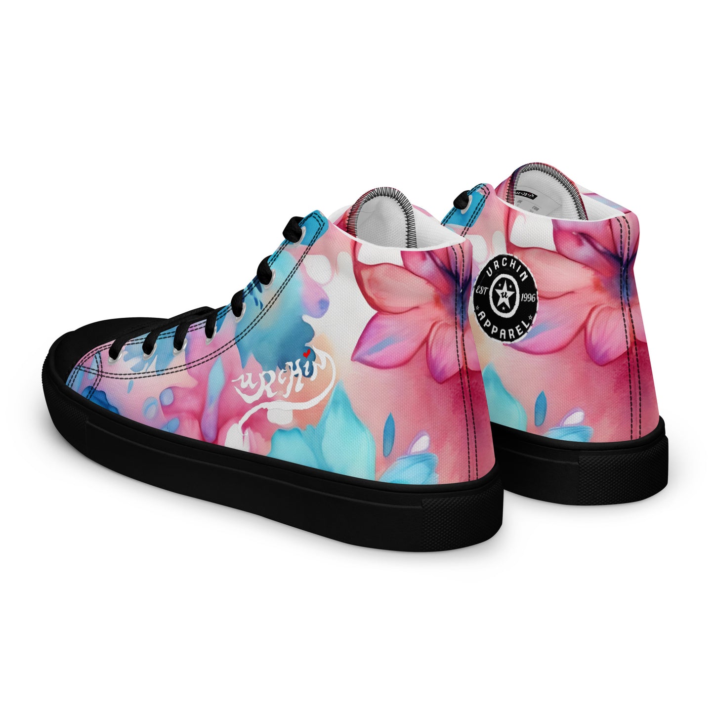 URCHIN Footwear 'U FLOWER'. Womens high tops. Black or White Detailing Option. Choice of Sizes.
