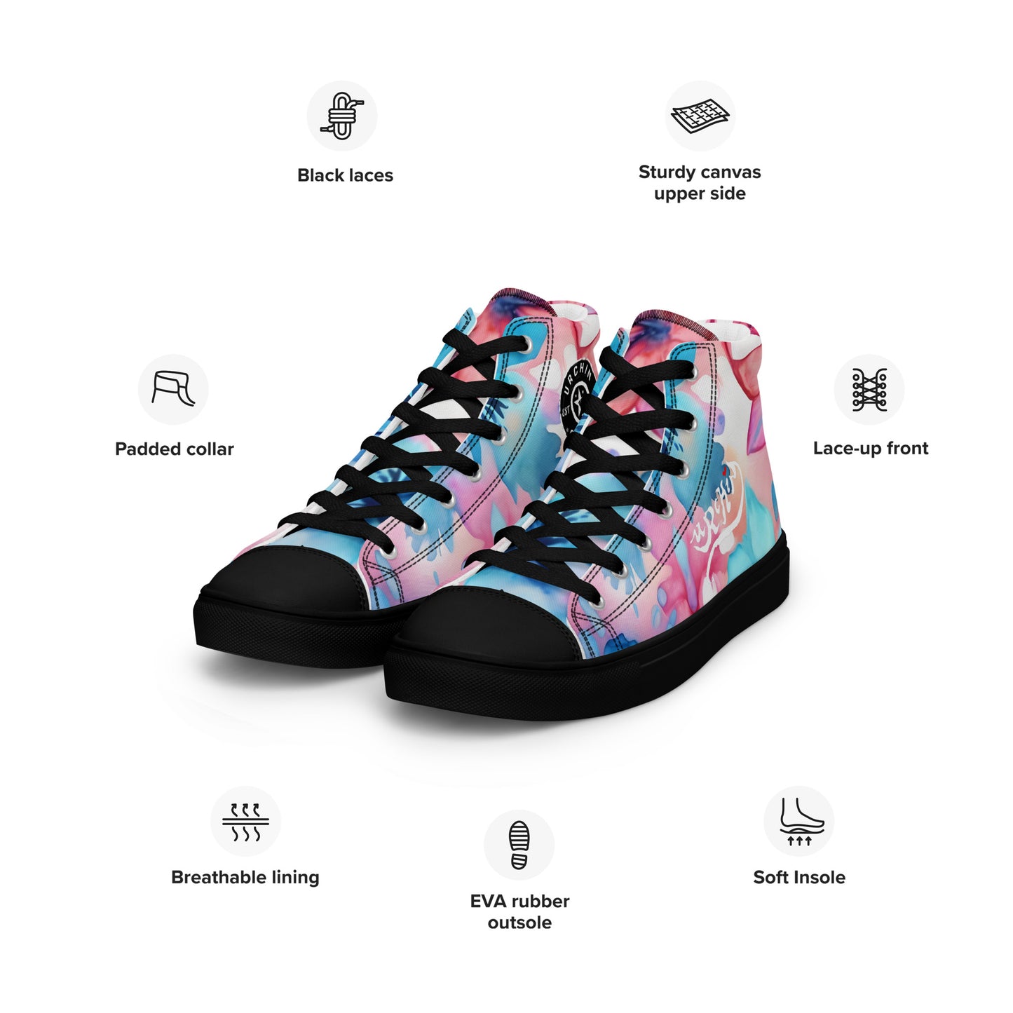 URCHIN Footwear 'U FLOWER'. Womens high tops. Black or White Detailing Option. Choice of Sizes.