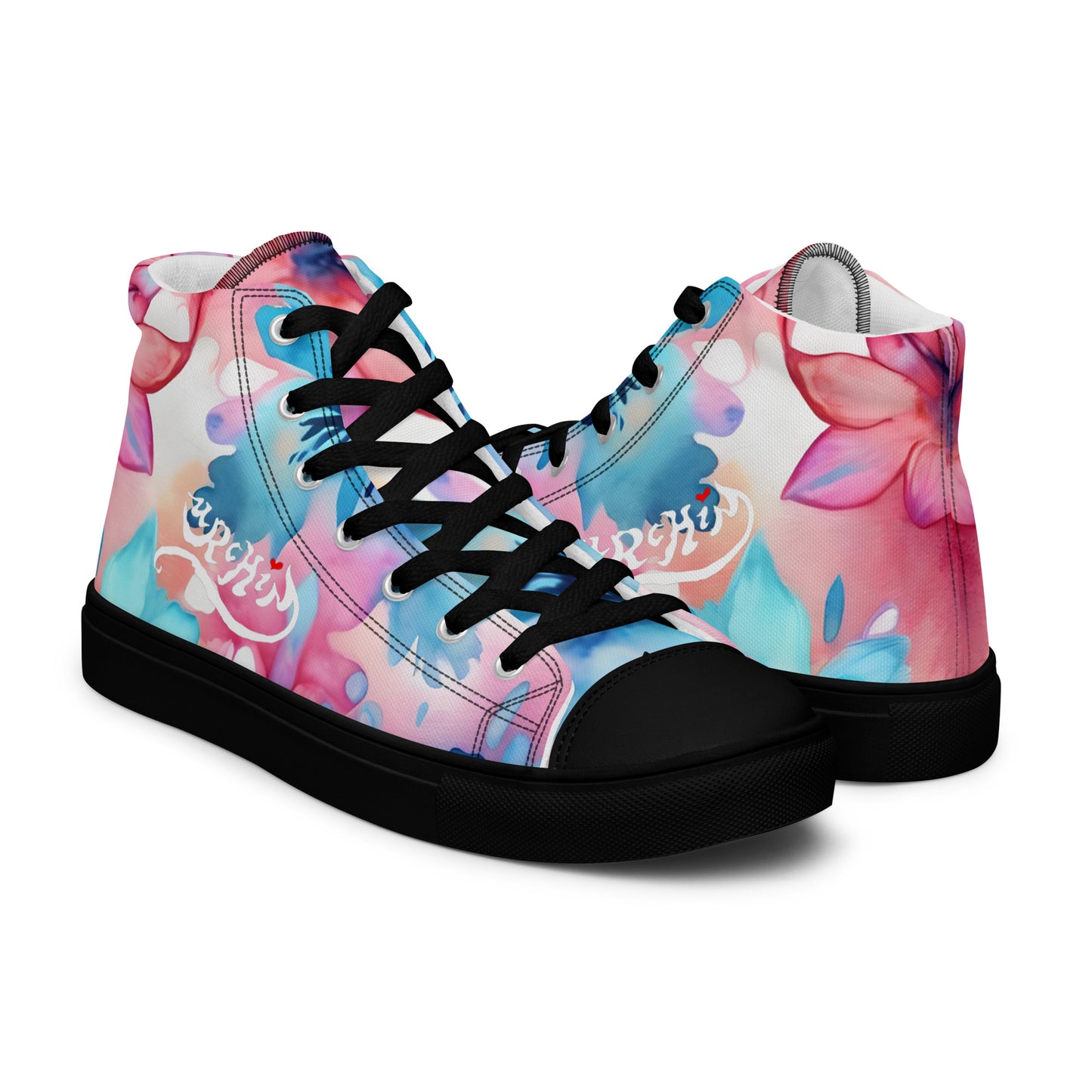 URCHIN Footwear 'U FLOWER'. Womens high tops. Black or White Detailing Option. Choice of Sizes.