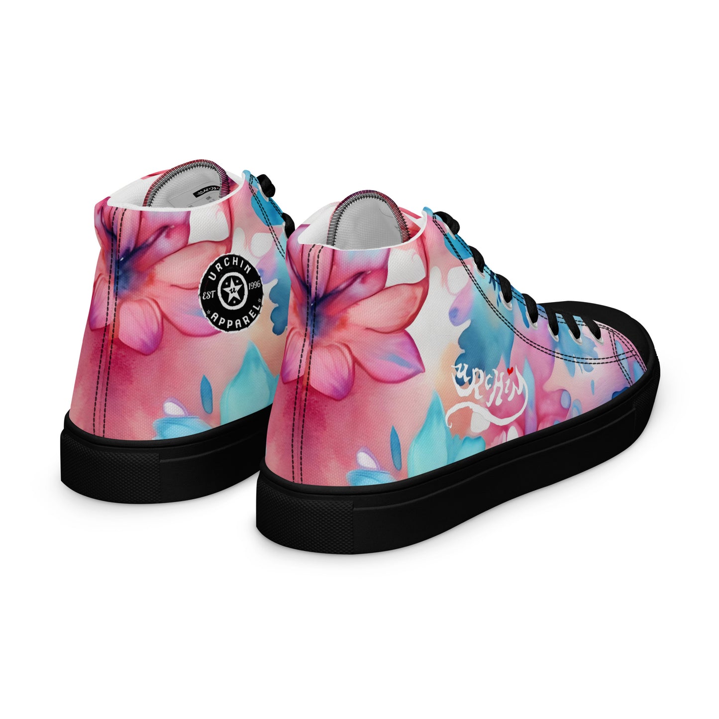 URCHIN Footwear 'U FLOWER'. Womens high tops. Black or White Detailing Option. Choice of Sizes.