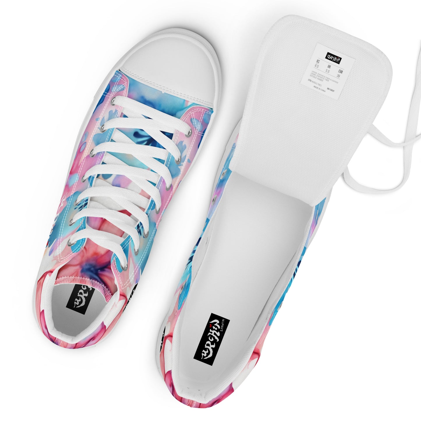 URCHIN Footwear 'U FLOWER'. Womens high tops. Black or White Detailing Option. Choice of Sizes.
