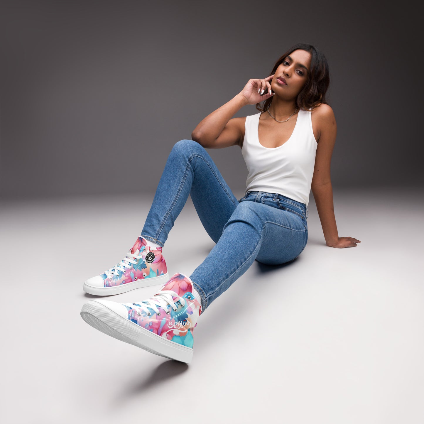 URCHIN Footwear 'U FLOWER'. Womens high tops. Black or White Detailing Option. Choice of Sizes.