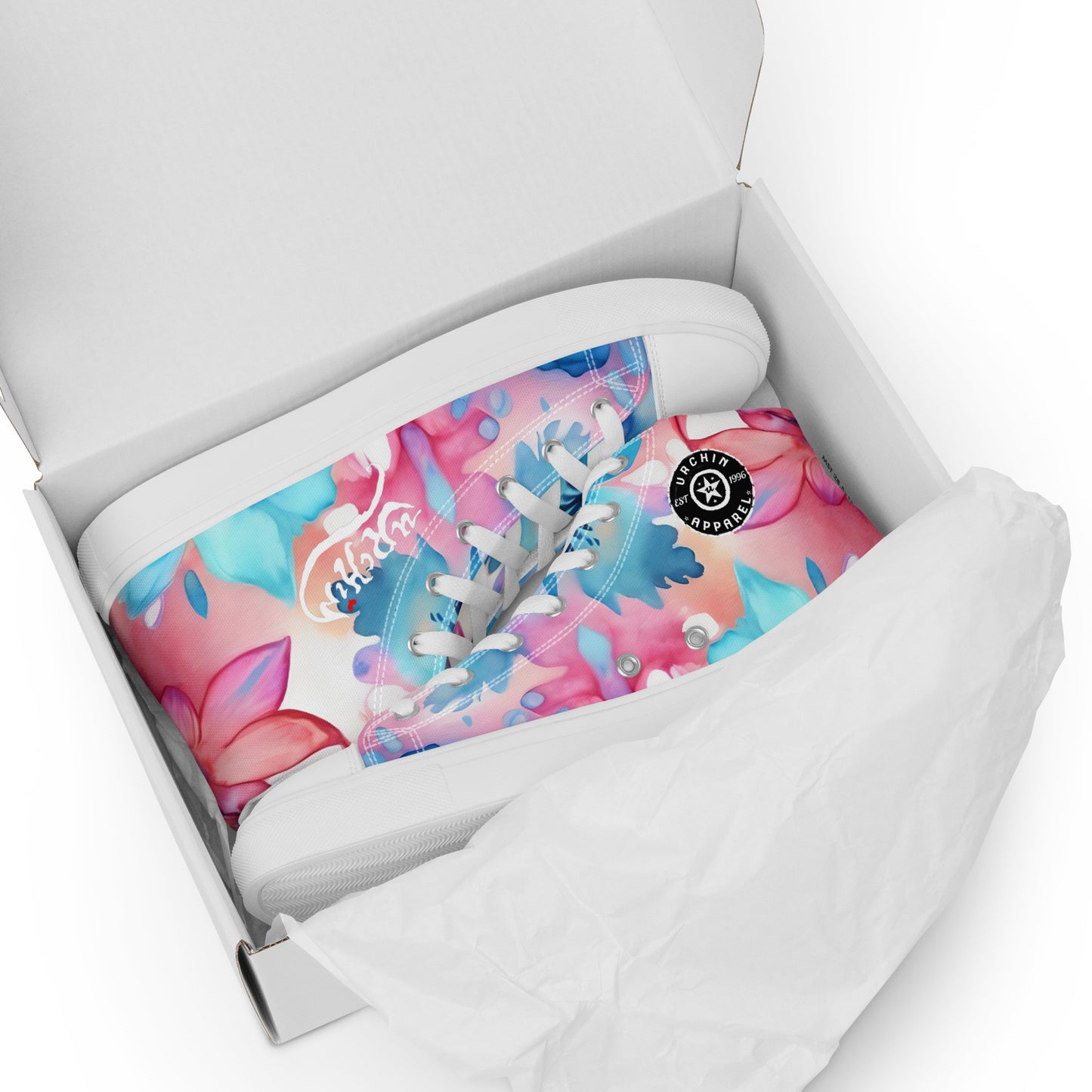 URCHIN Footwear 'U FLOWER'. Womens high tops. Black or White Detailing Option. Choice of Sizes.