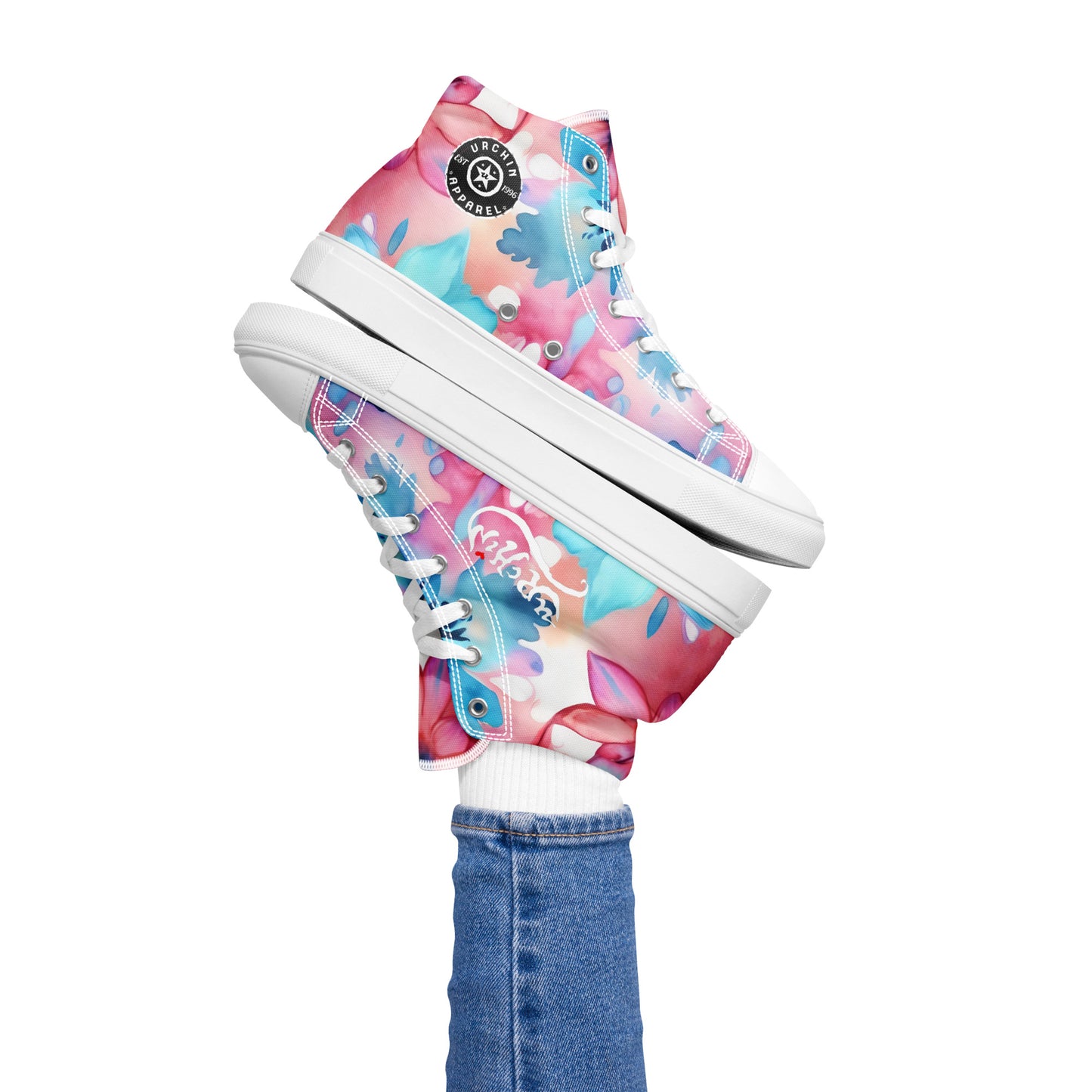 URCHIN Footwear 'U FLOWER'. Womens high tops. Black or White Detailing Option. Choice of Sizes.