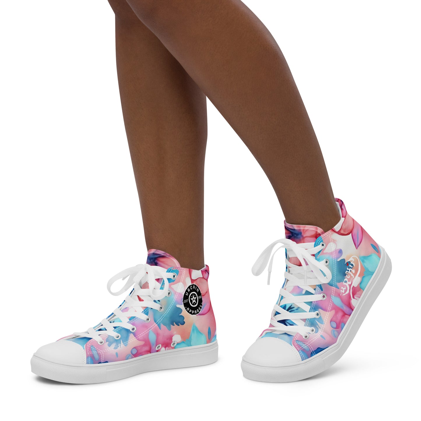 URCHIN Footwear 'U FLOWER'. Womens high tops. Black or White Detailing Option. Choice of Sizes.