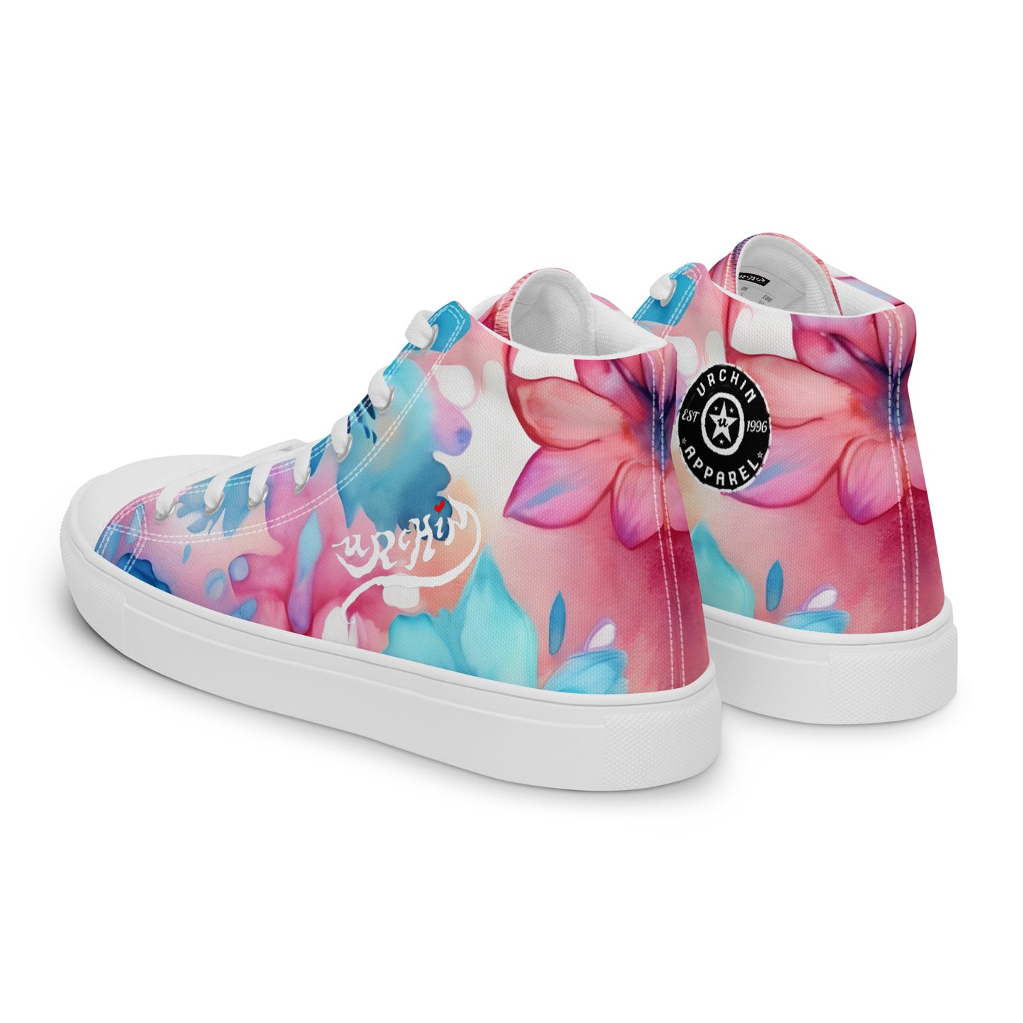 URCHIN Footwear 'U FLOWER'. Womens high tops. Black or White Detailing Option. Choice of Sizes.