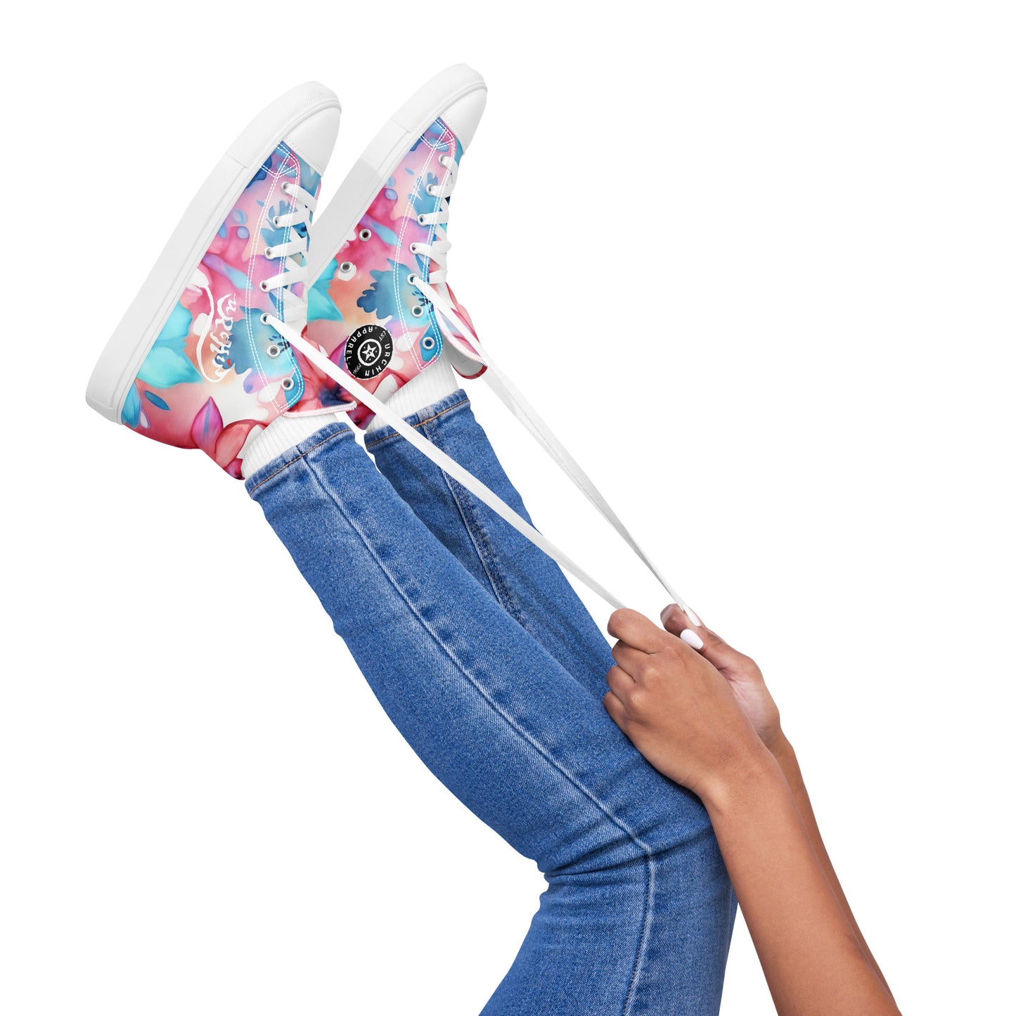 URCHIN Footwear 'U FLOWER'. Womens high tops. Black or White Detailing Option. Choice of Sizes.